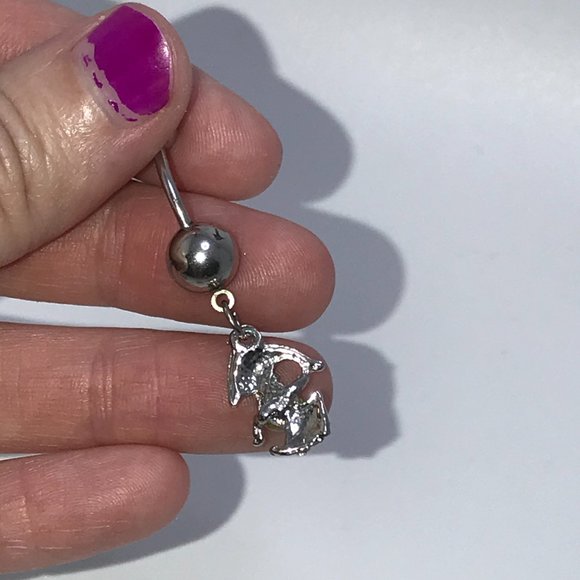 Clear Rhinestone Dolphin Dangle Belly Ring - Picture 4 of 12